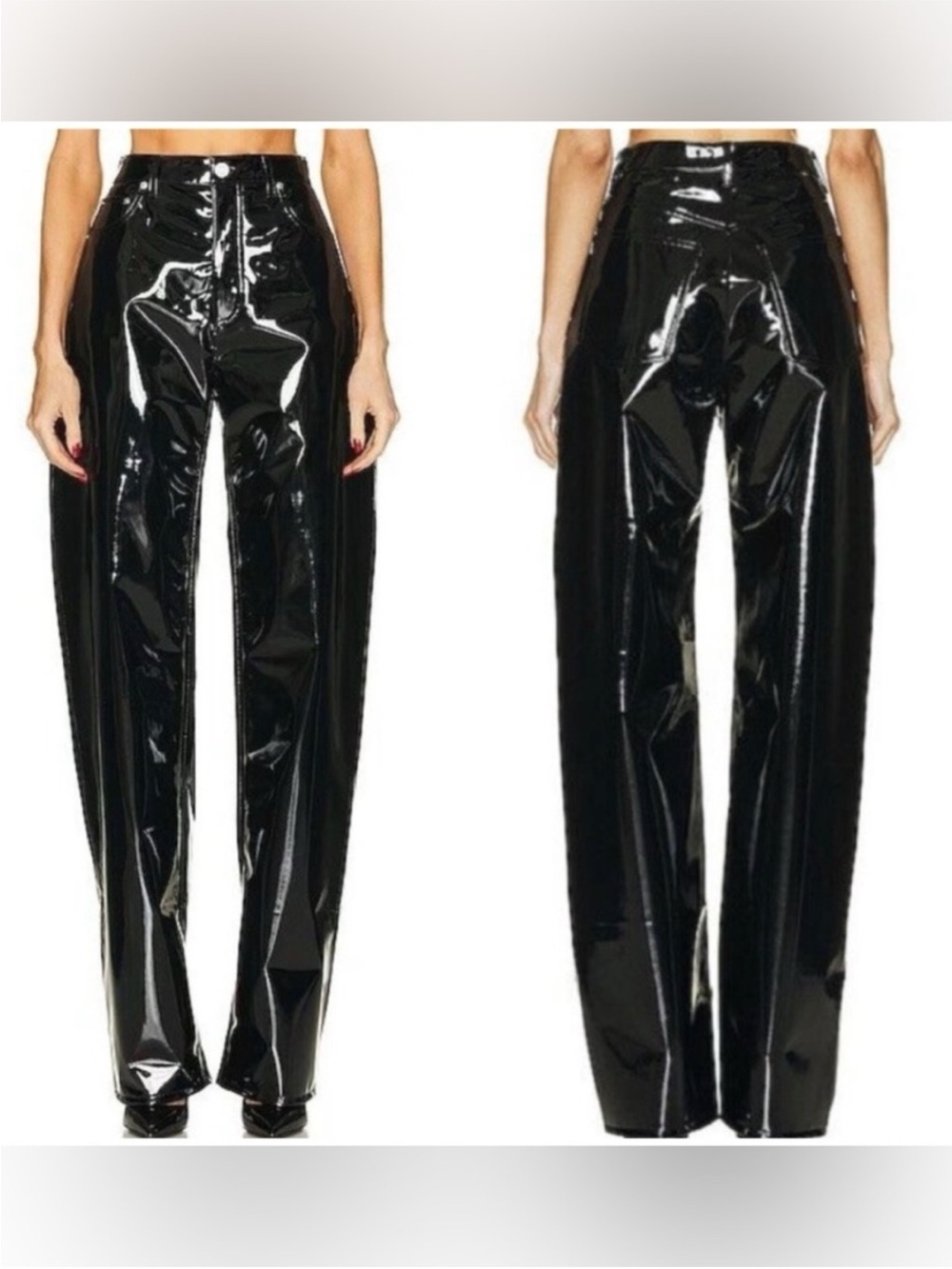 Frame Extra Long Straight Pants in Black Liquid